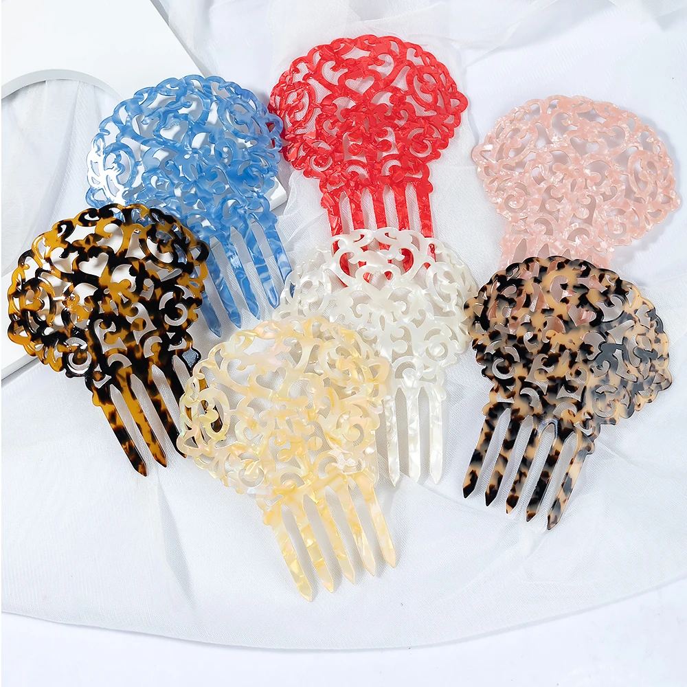 Acetic High topped Hair Combs Carved Flower Ladies Hair Accessories Tortoise shell brown white Wedding Fashion jewelry Wholesale