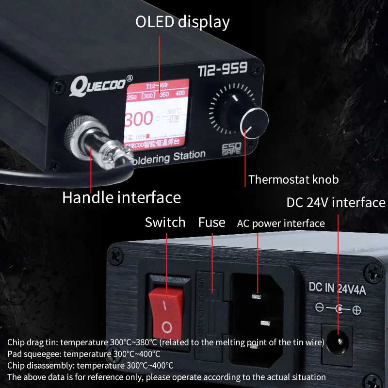 T12-959 v5.1 estação de solda ferro de solda eletrônico oled maior display digital e 5pin 907 lidar com ponta ferro