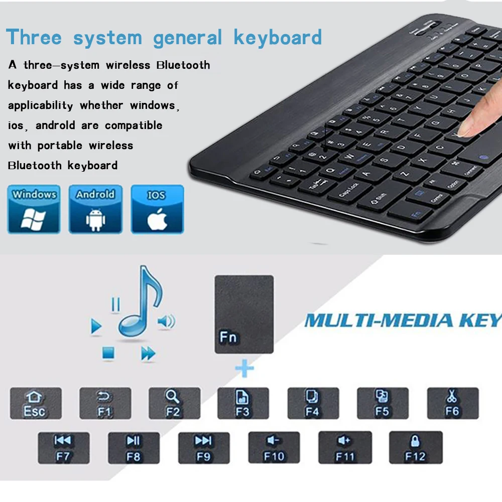 Wireless Bluetooth Keyboard for Lenovo Miix 2/Miix 3/Moto Tab/Tab E10 M10 P10/Tab 2/Tab 3/Tab 4 10 Plus Tablet Keyboard+Bracket