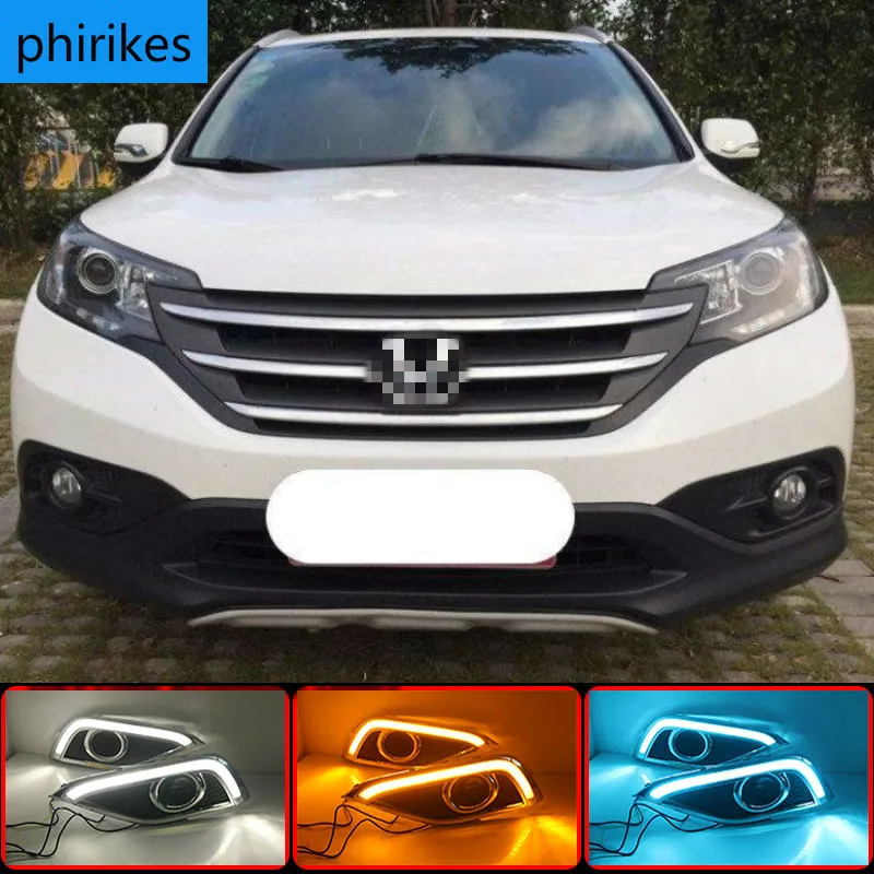 1Pair Car LED DRL Daytime Running Lights Fog Lamp Case For Honda CR-V CRV 2012-2014 with Turning signal Day Light