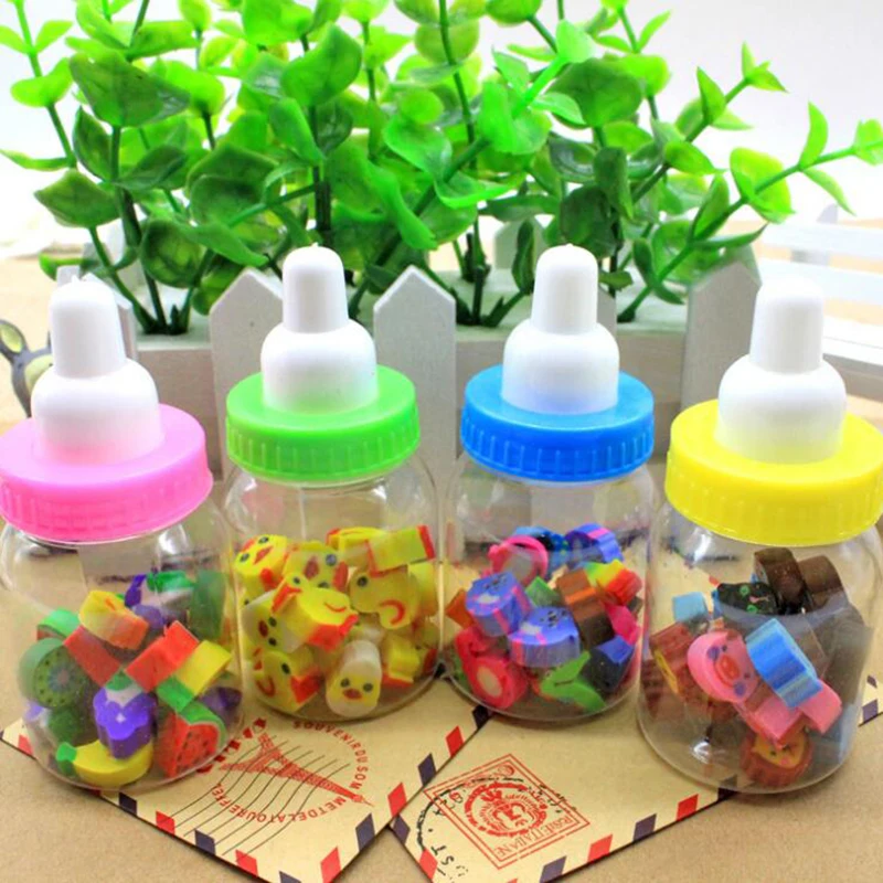 1pc (18-22 Tablets) Milk Bottle Eraser Fruit Animal Christmas Digital Rubber Bottle Children\'S Students Cute Stationery Gifts