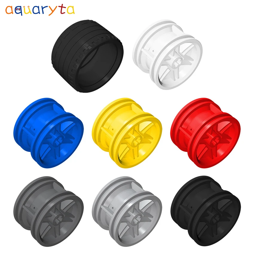 

AQUARYTA 4pcs Technology Building Car Toys 30x20mm Wheel Hub & 37x22mm Tire Compatible 56145 55978 DIY Assembles Toys for Teen