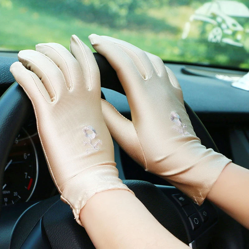 Women Embroidery Summer Driving Gloves Thin Blocking Ultraviolet Sunscreen High Elastic Performance Dance Etiquette Gloves