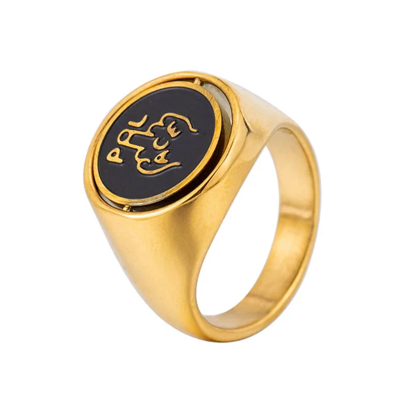 European Creative Fashion Letter P Male Ring Stainless Steel Gold Color Rotating Middle Finger Rings