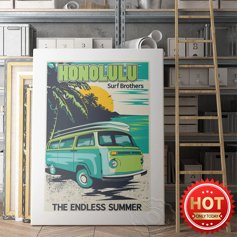 

The Endless Summer Vintage Art Poster,Honolulu Surf Brothers Propaganda Prints, Retro Hawaii Surfing Decor Mural, Wall Stickers,