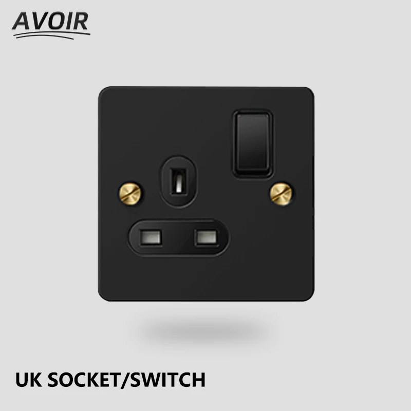 

Avoir Wall Electrical Sockets UK Plugs Double Socket With Switch Black Stainless Steel Panel Power Outlet 110V 220V For Home