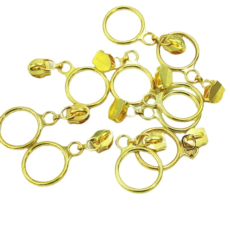 Golden Silver Colored 50/100pcs 5# Nylon Circle Zipper Puller Clothing Accessories Zinc Alloy luggage And Home Textile Puller