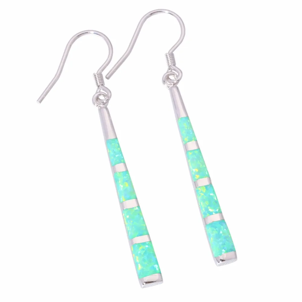 CiNily Created White Green Fire Opal Authentic .925 Sterling Silver Wholesale for Women Jewelry Drop Earrings 2 1/8\