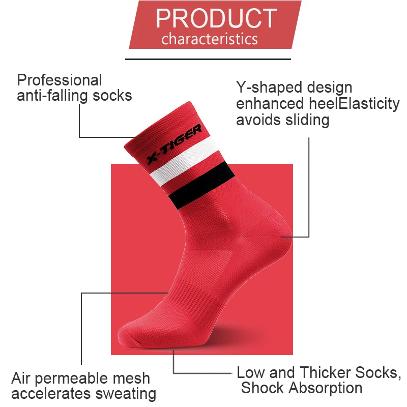 Chaussettes de cyclisme professionnelles pour hommes et femmes, haute qualité, respirantes, sport, vélo de course, Compression, X-TIGER