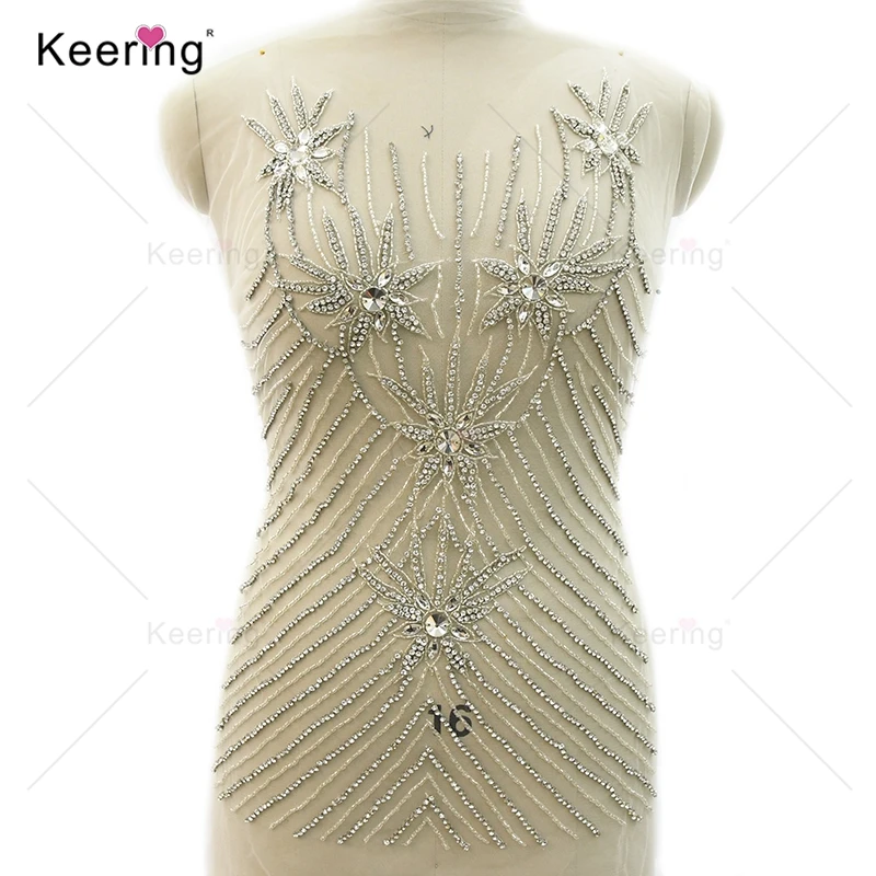 Silver Rhinestone Body Applique for Dress Patch, 100% Hand-Mad, Sexy Design WDP-363