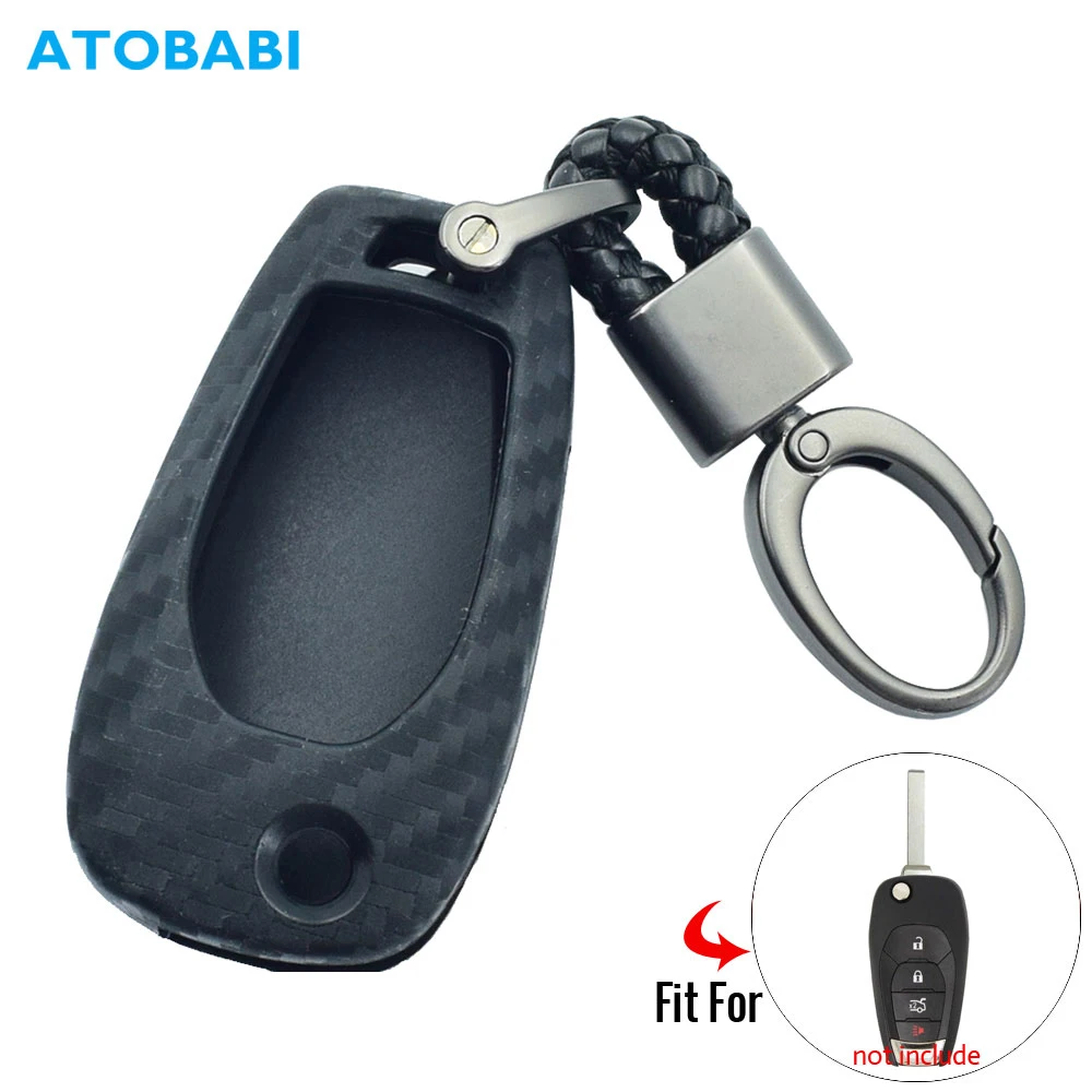 Carbon Silicone Car Key Case For Chevrolet Cruze Sonic Spark Trax 2019 Folding Remote Control Fob Cover Keychain Protector Bag