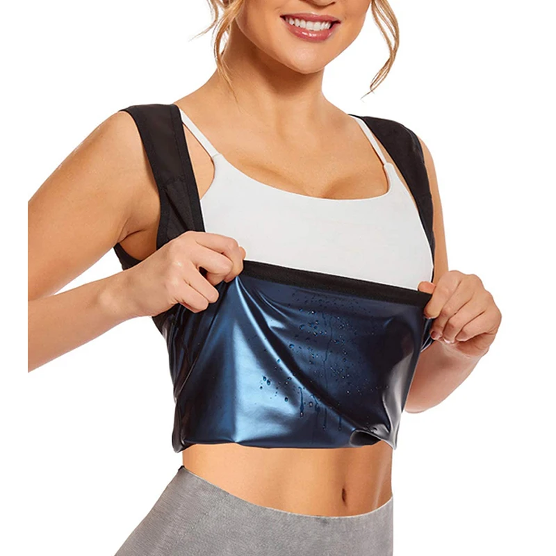 Women Sauna Sweat Vest Hot Fitness Capris Vest Exercise Tank Top Seamless Thermo Workout Gym Silver Coating Elastic Fat Burner