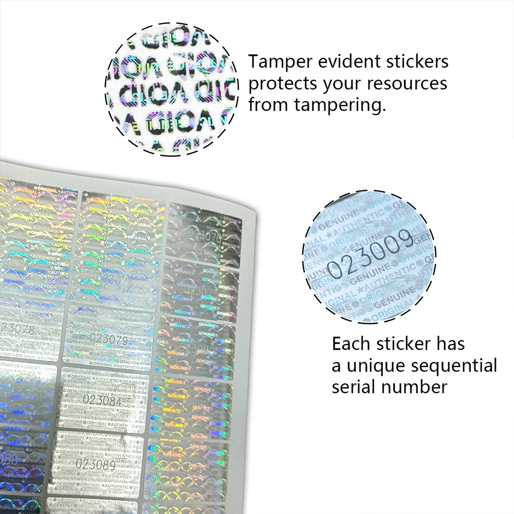 2x3cm Silver High Security Holographic Stickers Authentic Warranty Void Seal Hologram Label with Unique Number Adhesive Label