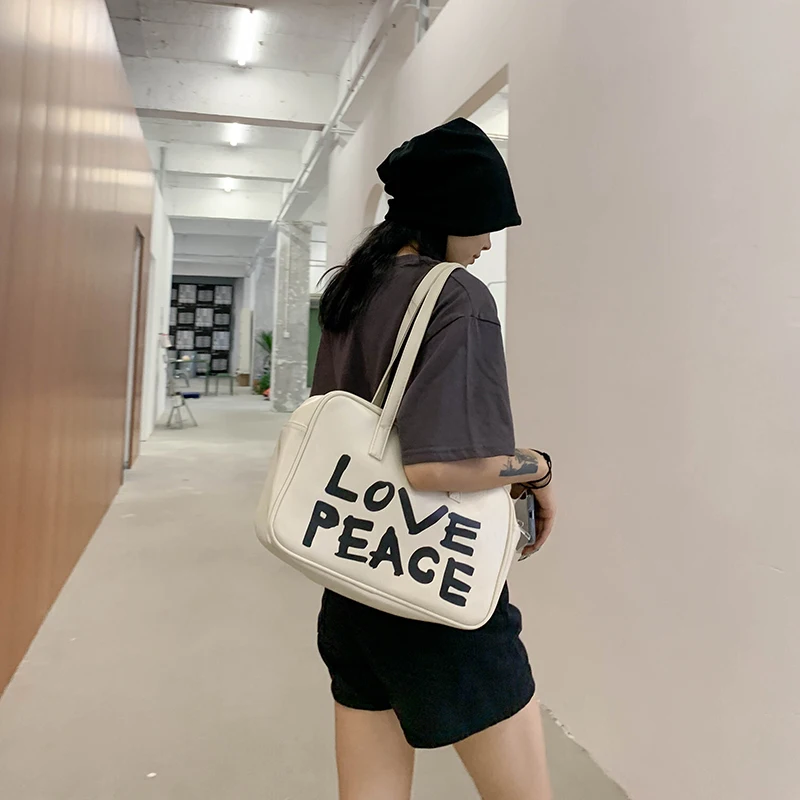 Solid Casual Women's Bag 2021 New Simple Versatile Soft PU Leather Shoulder Bags For Girls Fashion Letter Tote Handbags Graffiti