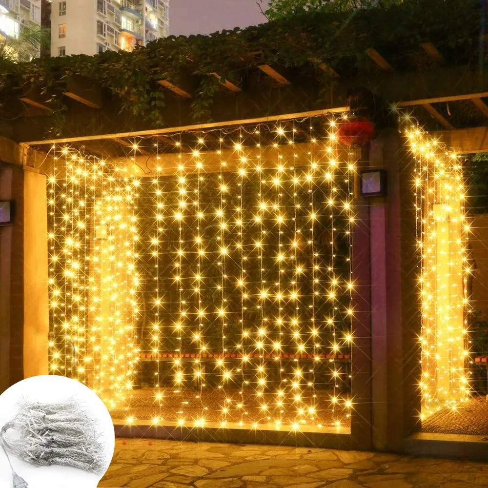 

LED Christmas Garland 3M-15M Width and 2M Height Outdoor Indoor Fairy Curtain Lights Decorative Festoon For House Garden Eaves