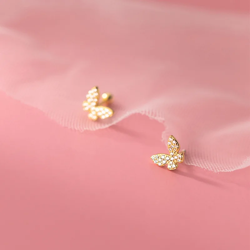 KAMIRA 925 Sterling Silver Romantic Simple Butterfly Zircon Spiral Bead Stud Earrings for Women Party Charm Lovely Sweet Jewelry image 4