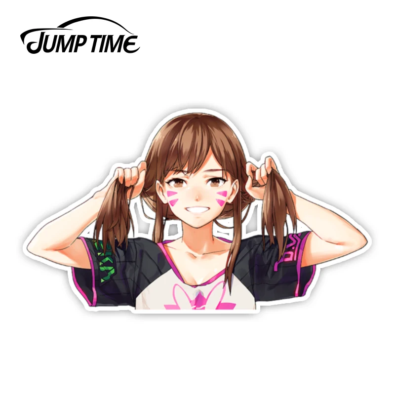 Jump Time 13cm x 7.5cm Car Stickers Overwatch D.Va Anime Decal Funny Car Styling Waterproof Auto Motor Cute Girl Graphics