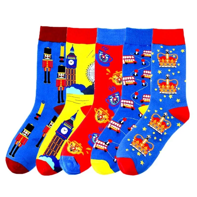 New Autumn Winter Socks Men Funny Fruit Sea Food Pattern Happy Socks Avocado Lemon Pizza Harajuku Calcetines Men