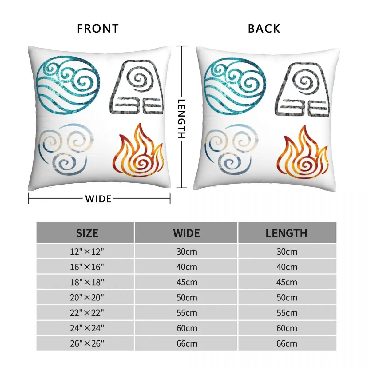 Avatar The Last Airbender Element Symbols Pillowcase Polyester Linen Velvet Printed Zip Decor Sofa Cushion Cover 18