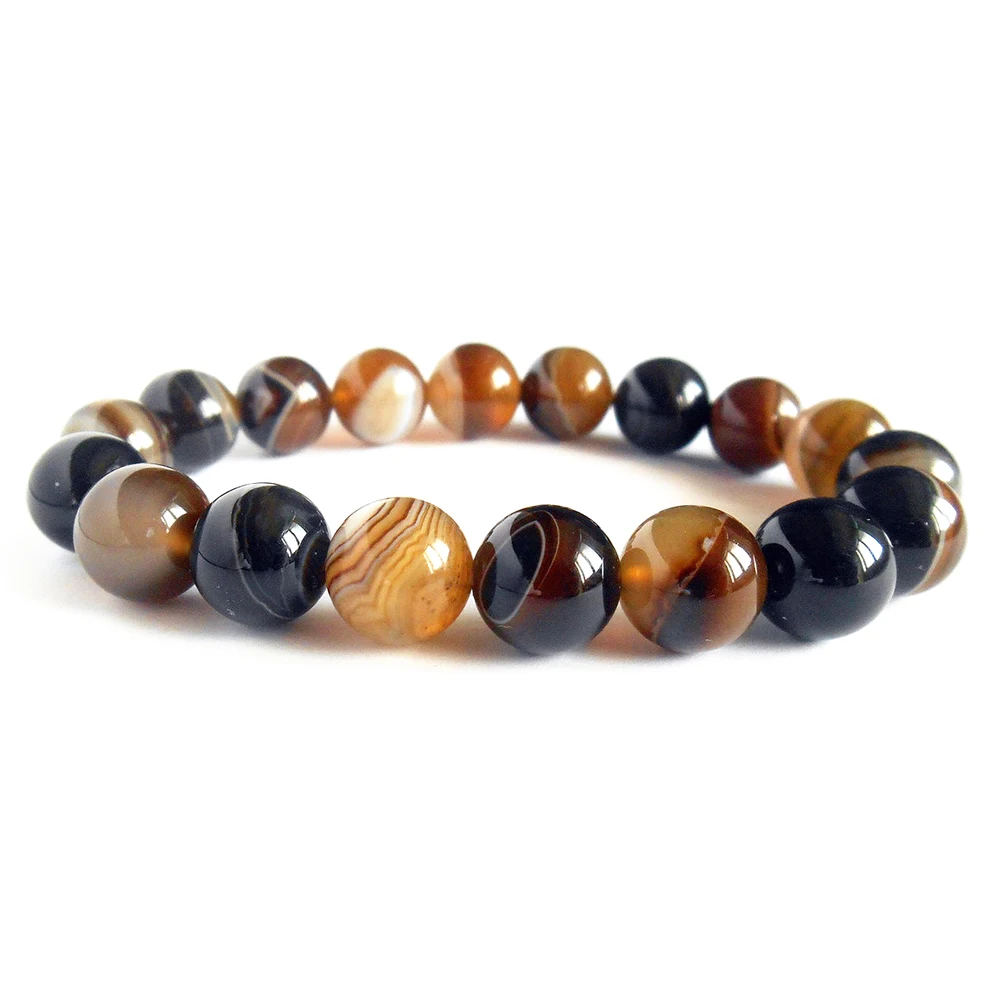 MG1184 10mm Brown Banded Agate Stretch Bracelet High Quality Mens Beaded Bracelet Men`s Mala Yoga Bracelet