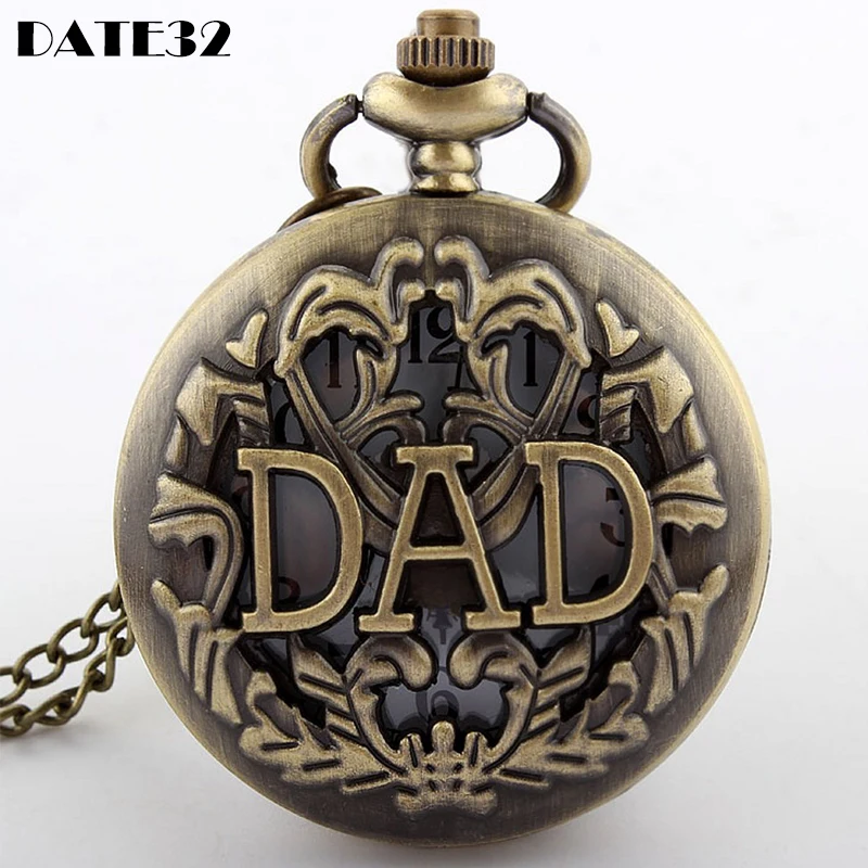 

Dad Pendant Quartz Pocket Watch Antique Vintage Men Fob Chain Necklace Clock Gift for Daddy Father's Day Birthday Present