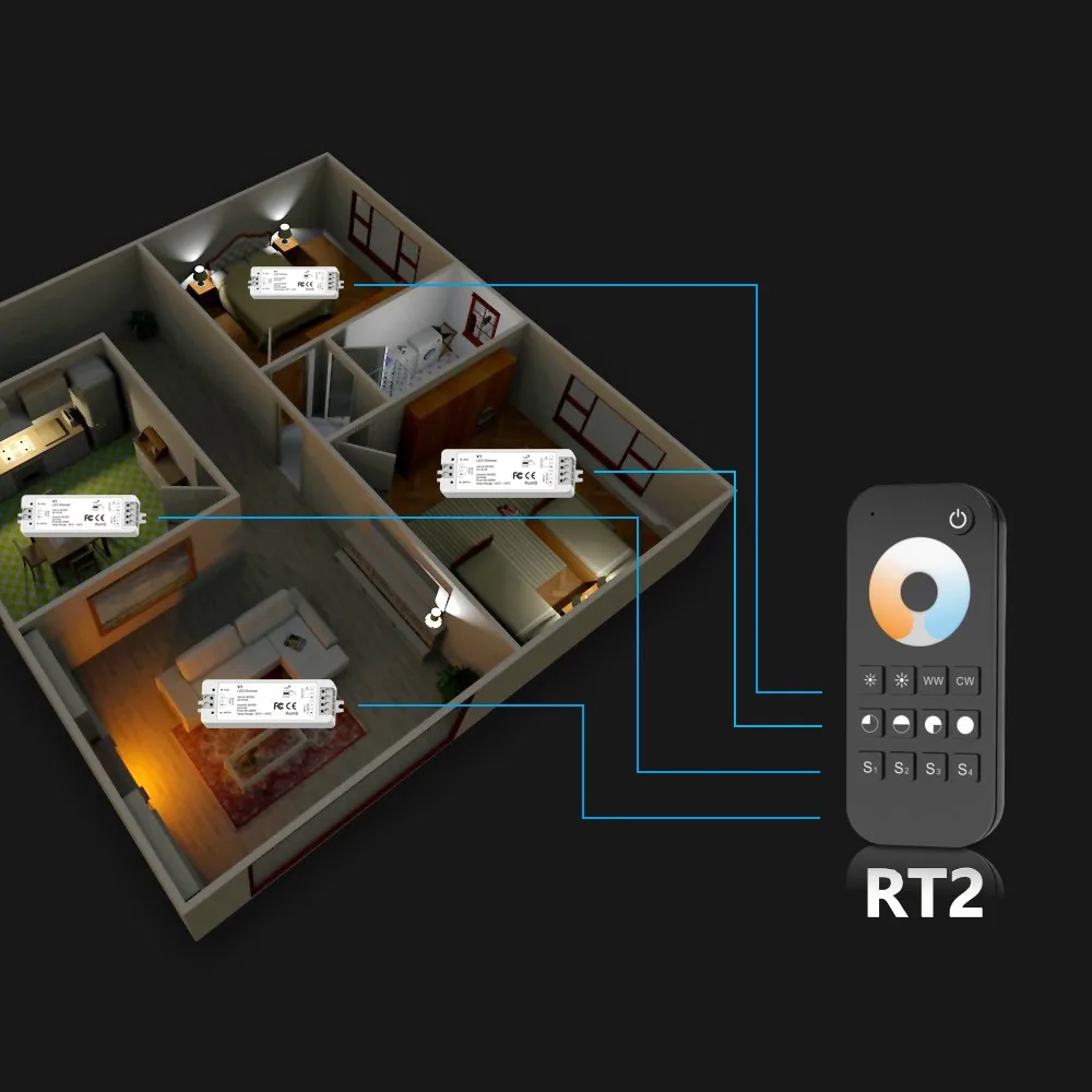 V2 LED Controller WW CW CCT 2CH 12V 24V DC 10A LED Dimmer RF 2.4G Wireless Remote Control for Single Color Dual White LED Strip