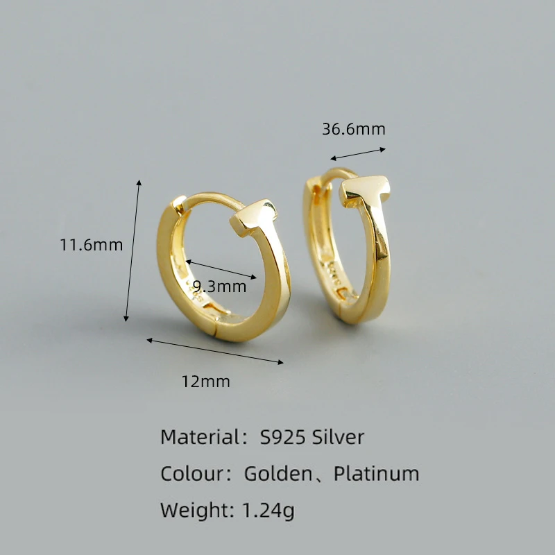 WANTME 925 Sterling Silver Fashion Korean Minimalist Letter T Hugging Earrings for Women Men Punk Rock Ear Nose Ring Jewelry