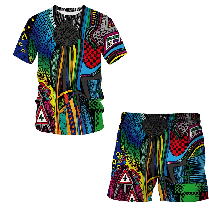 Summer Abstract pattern 3D Short-sleeved Suit Man / Woman Casual Clothes T-shirt + shorts 2-piece suit Streetwear Men clothing