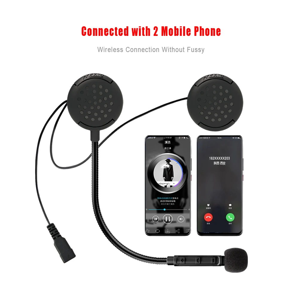 Wireless Maxto M1 Helmet Headset Motorcycle Bluetooth Earphone Riders Headphone Connected with 2 Mobile Phones