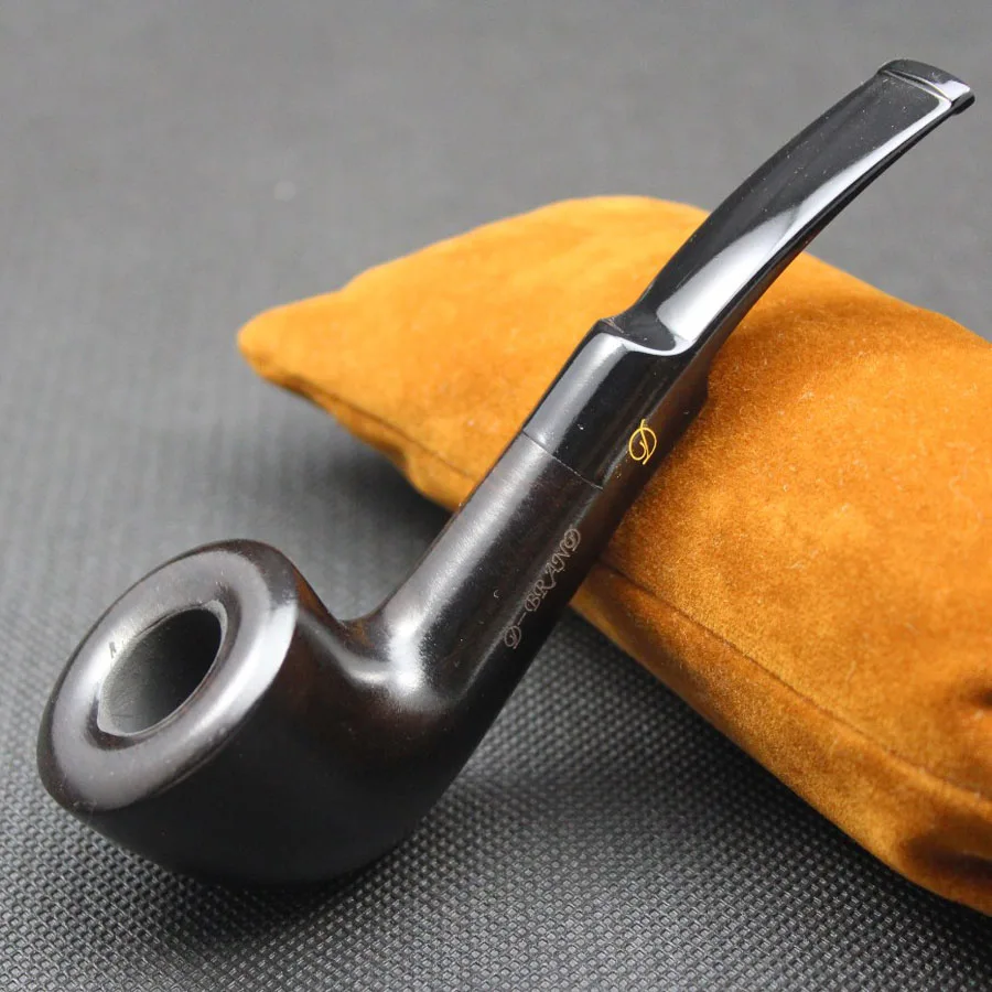 Handmade Nature Ebony Wood Bent Type Smoking Pipe Round Tobacco Wooden Smoke Pipe Gift 10pc 9mm Filters + Pouch + Holder #398S