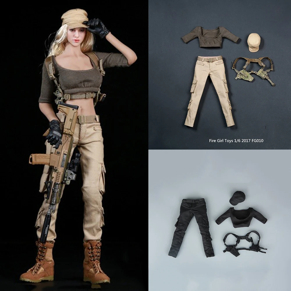 Fire Girl Toys FG010 1/6 Women Shooter Gunners Tactical Gunslinger Black Vest Combat Pants Pistol Holster for 12'' Action Figure