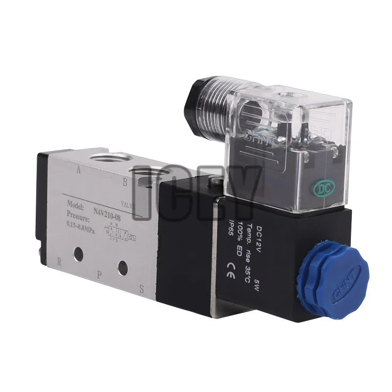 5 Way 2 Position 4V210-08 Electric Solenoid Valve Gas Reset Control Valve Waterproof and Dust-proof Pneumatic Dump Valve