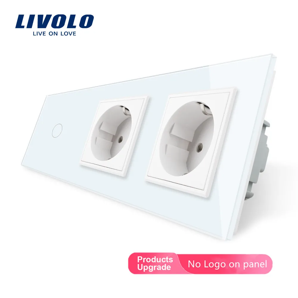 Livolo Multi-function 1 Gang Touch Switch with EU Standard Electrical Wall Socket Crystal Glass Panel Carton Box 110V-250V