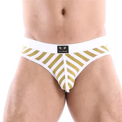 Cuecas de algodão listrado masculino, cueca sexy, roupa interior respirável, breve