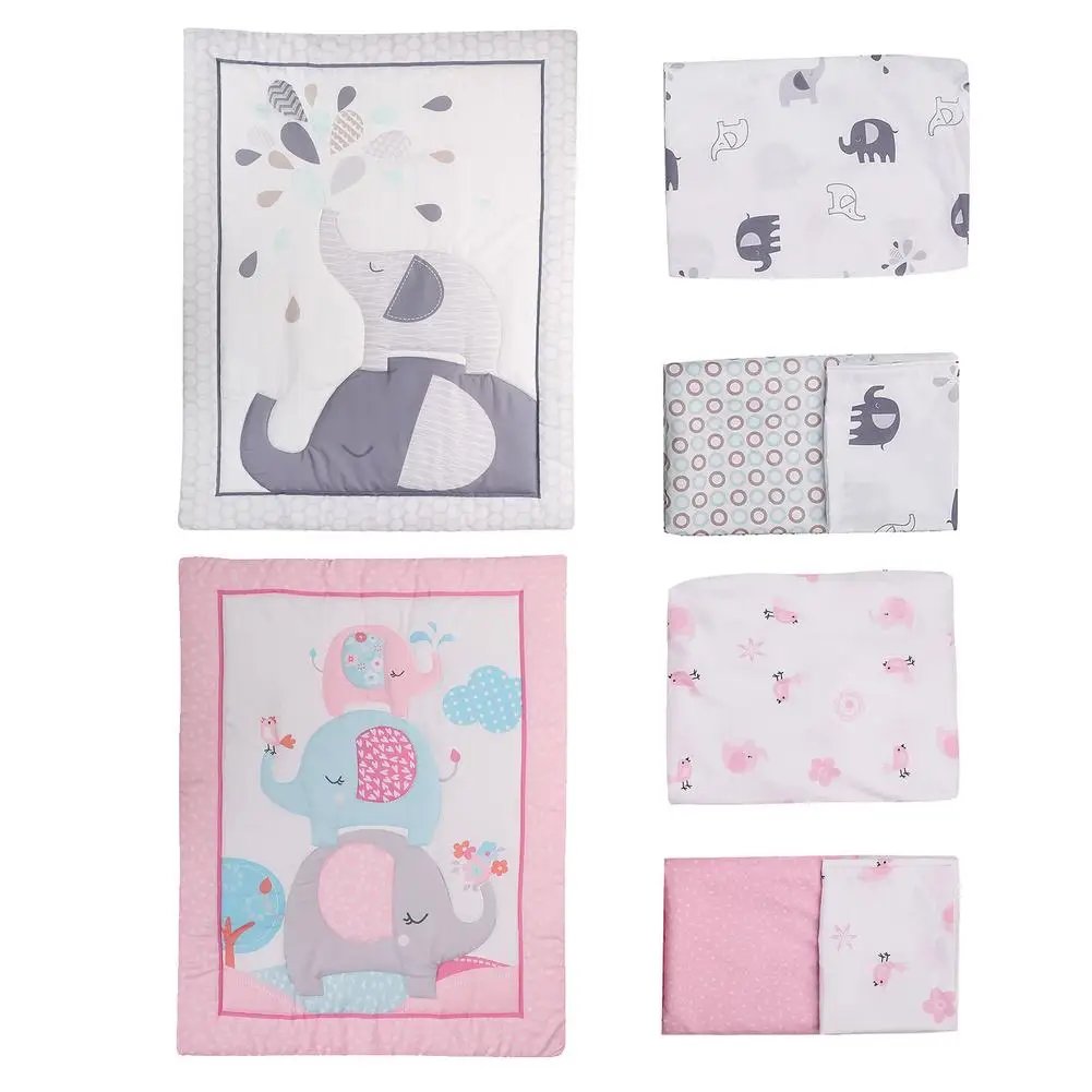 Three-Piece Baby Bedding Set Elephants Theme Crib Bedding Set Including Crib Quilt Bed Sheet Bed Skirt For Boys And Girls