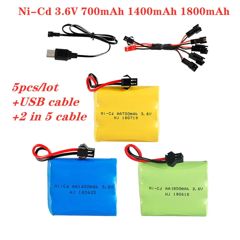 3.6V 700/1400/1800mah akumulator NICD i kabel do ładowarki USB zestaw na zabawki elektryczne samochód statek Model robota akumulator AA Pack