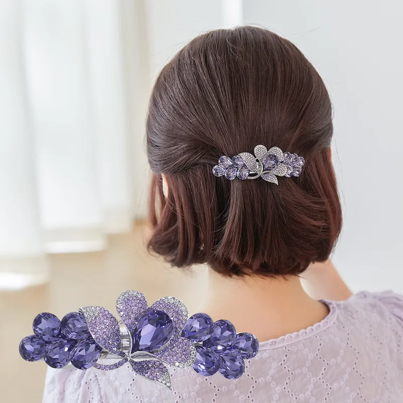 

CHIMERA Stylish Rhinestone French Barrettes for Women Bling Crystal Flower Hair Clips Clamp Hairgrips Fashion Jewelry