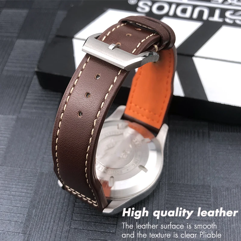 20mm 21mm 22mm High Quality Cowhide Genuine Leather Watchband suitable for IWC Pilot Mark 18 Soft Brown Watch Strap Tang Clasp