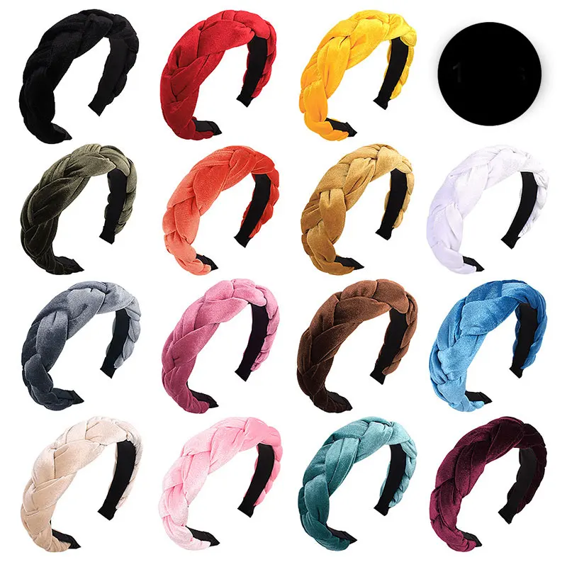 1PC Velvet Wide Weaving Hairbands Braided Headband Solid Color Hair Hoop Fashion Hair Bands Hair Accessories Bezel Headdress