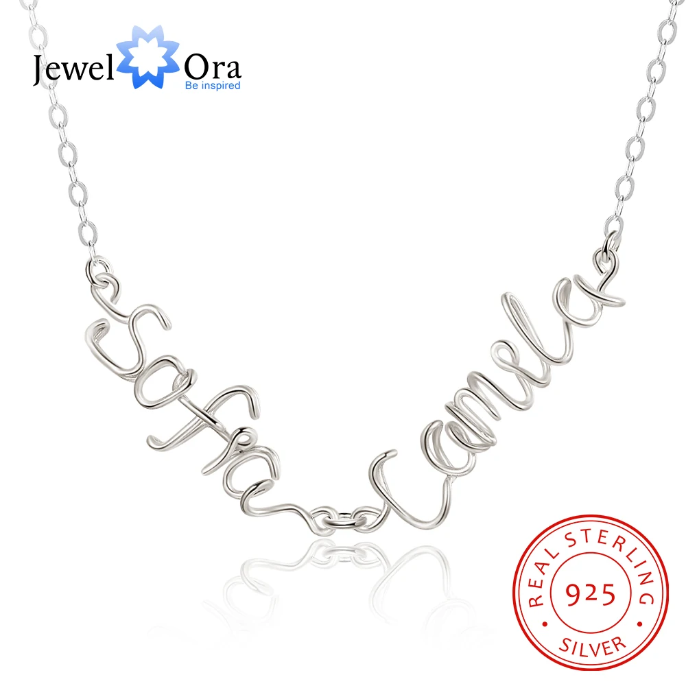 JewelOra 925 Sterling Silver Personalized Letter Wire Necklace with 2 Custom Names Customized Silver Handmade Xmas Couples Gift