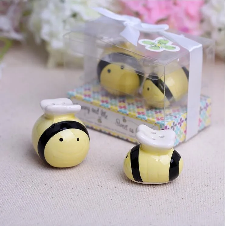 30sets=60pcs Cute Honey Bees Salt Pepper Shaker Wedding Favors Kitchen Supplies Ceramic Crafts