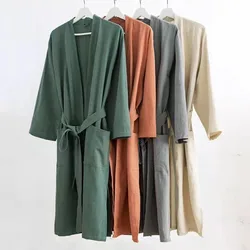 Simple Lovers Robe Bathrobes Solid Women's 70%Cotton 30%Linen Kaftan Sleeprobe Men's Japanese Kimono Gown  Loose Home Clothes