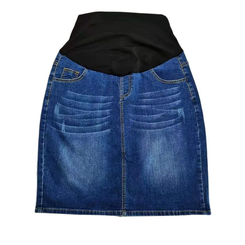 High Waist Maternity Denim Skirt Abdominal Support, Stretch Jean for Pregnant Women, Plus Size Fit for All Stages of Pregnancy