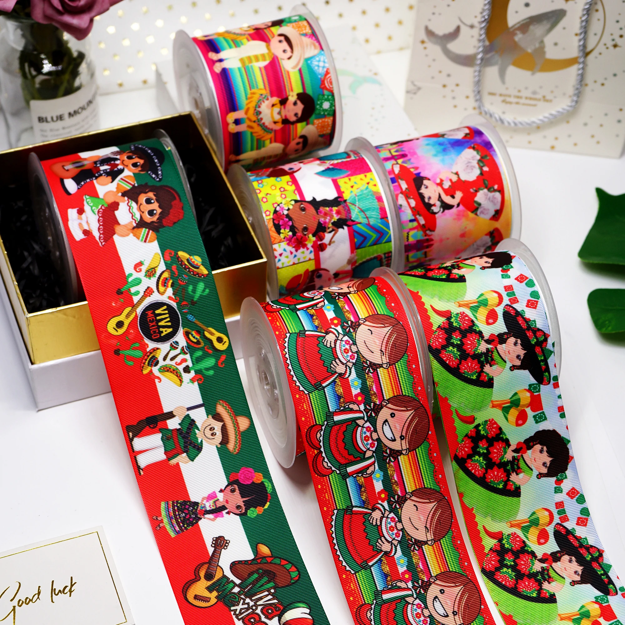 DIY Cartoon Mexican Style Printed Grosgrain Ribbon For Craft Supplies Sewing Accessories 5 Yards. 22381