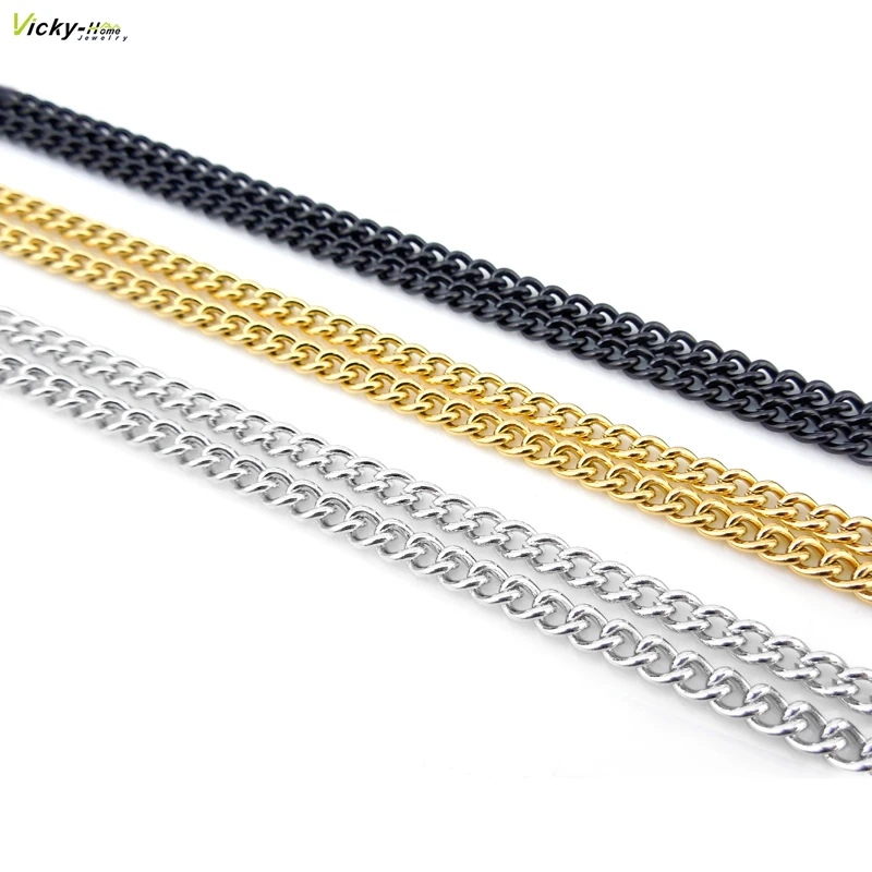 

10Pcs/Lot Steel Gold Black Color 4mm Cubin Chain Stainless Steel with Lobster Clasp Cubin Chain 65cm+5cm Extra Chain