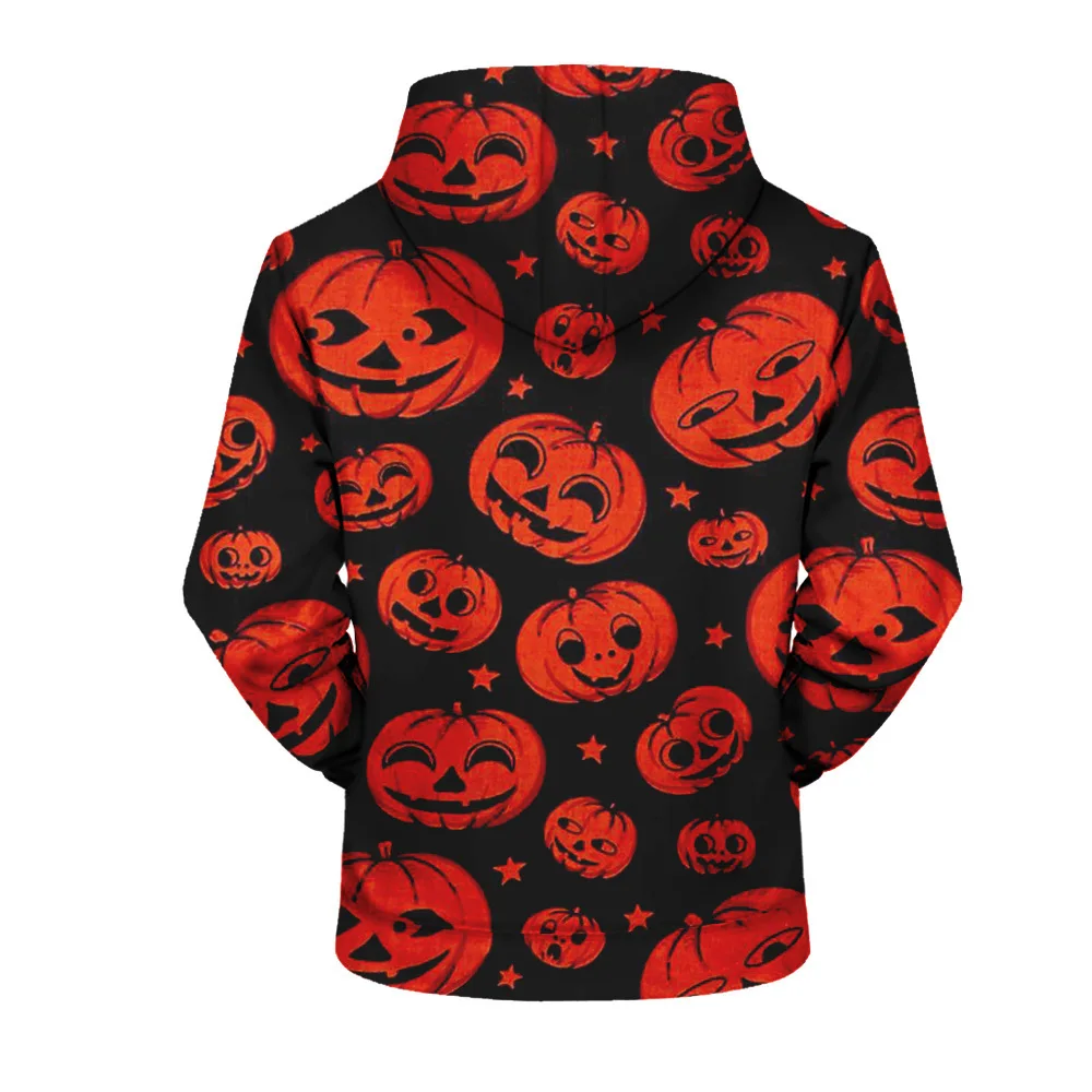 2021 Mới Sáng Tạo Halloween Bí Ngô Nam Nữ Khoác Áo Bông Tai Kẹp 3D In Pattert Dễ Thương Áo Thun Thời Trang Quần Áo Thu Đông