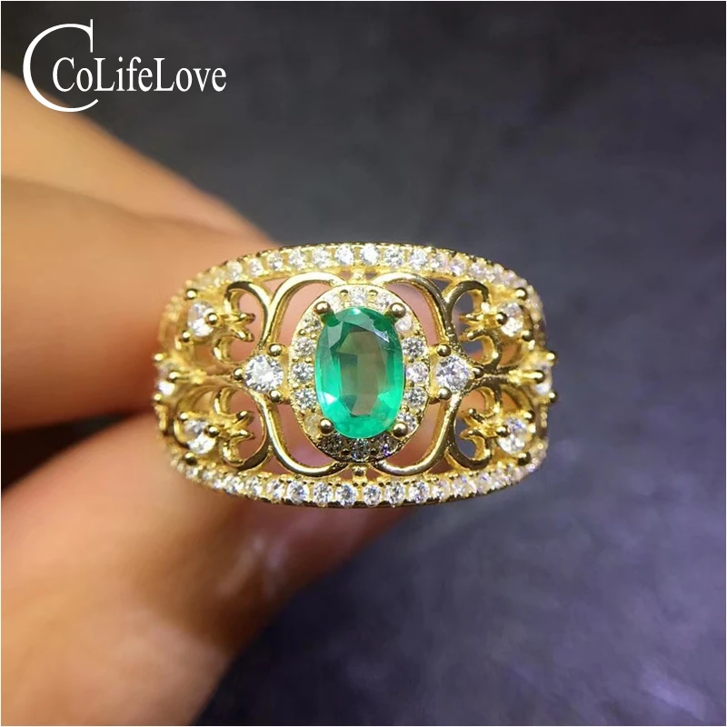 

CoLife Jewelry Vintage 925 Silver Emerald Ring 4*6mm 100% Natural Emerald Silver Ring Sterling Silver Emerald Jewelry Girl Gift