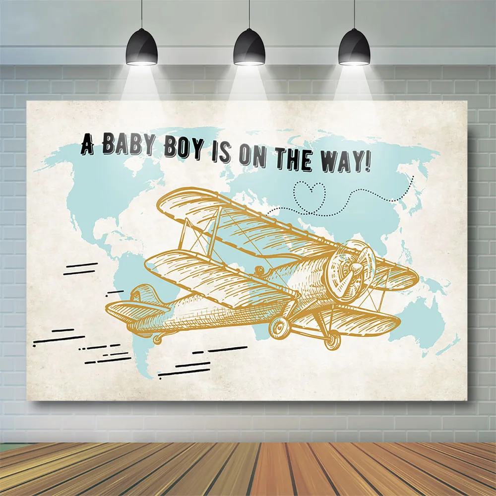 Baby shower Backdrop for Photography Word map Adventure theme Party Airplane Background Decor Party Decoration