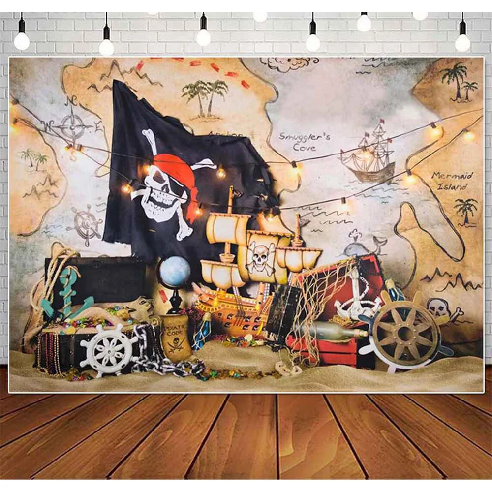 

Mocsicka Pirate Sailing Backdrops Adventure Map Treasure Child Birthday Cake Smash Party Photo Background for Photo Studio Props