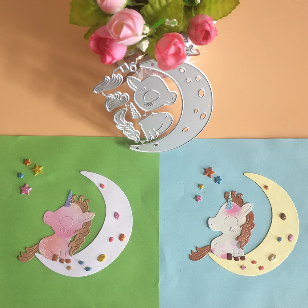 New Unicorn on the new moon cutting dies DIY scrapbook, embossed card making, photo album decoration, handmade craft